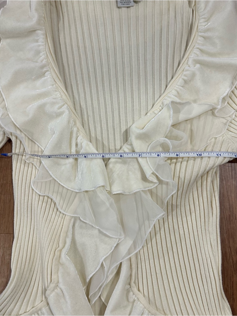 Boston Proper Women’s Cream Sweater with Ruffles - Picture 3 of 6